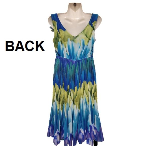 Argenti New York Green Blue Sleeveless Accordion Flare Dress - New - Picture 4 of 16